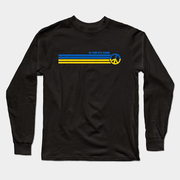 We Stand with Ukraine - Retro Peace Stripes Long Sleeve T-Shirt by Jitterfly